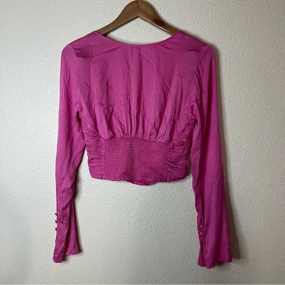 Free People FP pink smocked long sleeve cropped length blouse SMALL